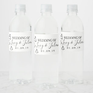 Étiquette de bouteille d'eau Mariage noir coeur