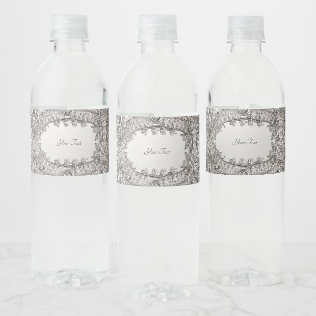 Étiquette de bouteille d'eau moderne ornée d'argen (Bouteilles)