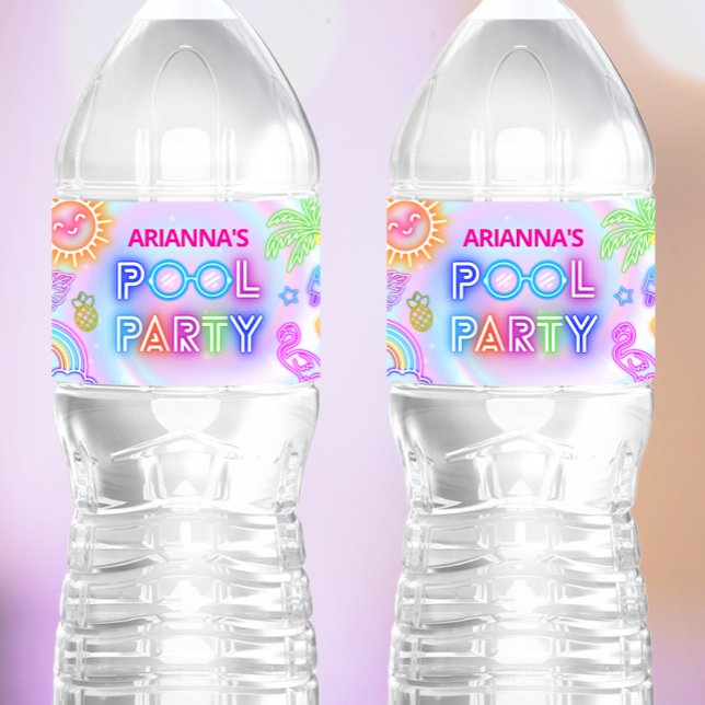 Étiquette de bouteille d'eau Neon Pool Party (Créateur téléchargé)