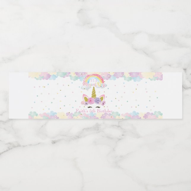 Étiquette de bouteille d'eau pastel Licorne (Étiquettes simples)