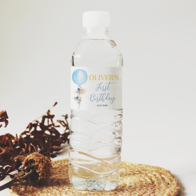 Étiquette de bouteille d'eau pour garçon Floral Ba (Créateur téléchargé)