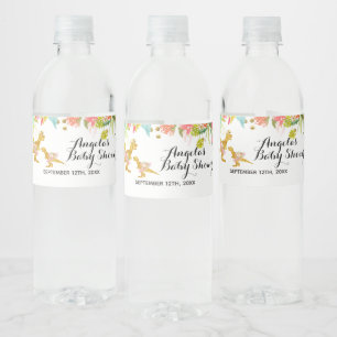 Étiquette de bouteille d'eau rose or Dino fille