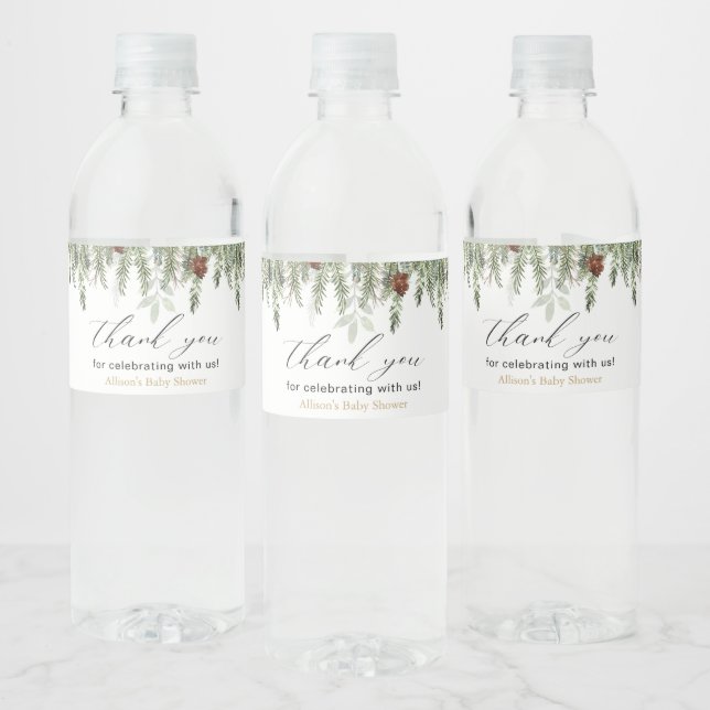 Étiquette de bouteille d'eau rustique de pin d'hiv (Bouteilles)