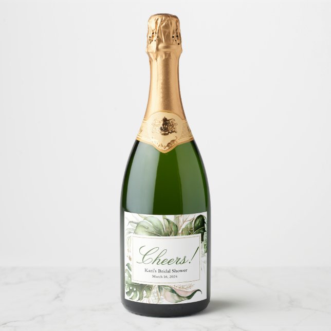 Étiquette de bouteille florale de verdure tropical (Devant)