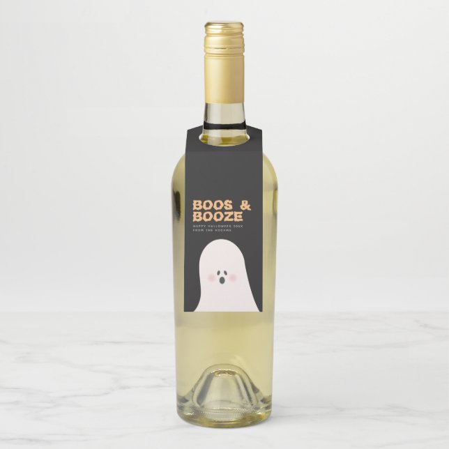 Étiquette de bouteille Halloween fantôme mignon Bo (Sur bouteille)