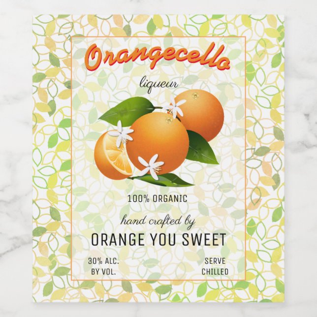 Étiquette de bouteille Orangecello moderne haute (Étiquettes simples)