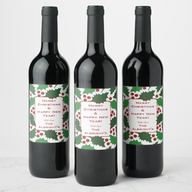 Étiquette de bouteilles de vin Festive Green & Red (Bouteilles)