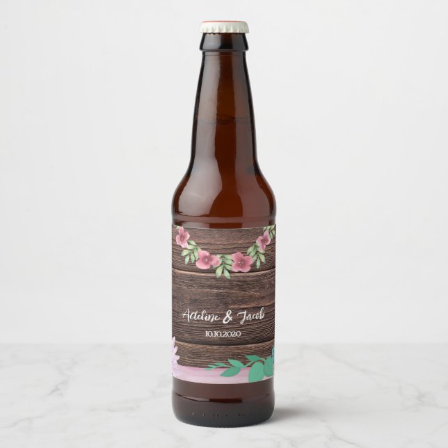 Étiquette de bouteilles de vin Floral en bois rust (Devant)