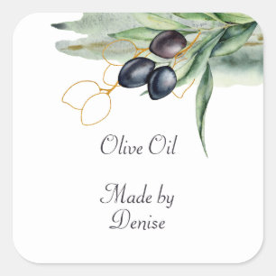 Étiquette de branche d'olive aquarelle