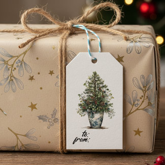 Étiquette de cadeau botanique hivernal élégant ave