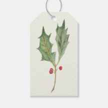 Étiquette de cadeau botanique rustique de houx de