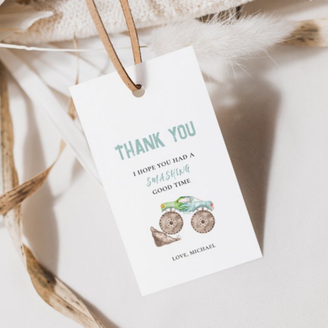 Étiquette de cadeau d'anniversaire de Monster Truc (Créateur téléchargé)