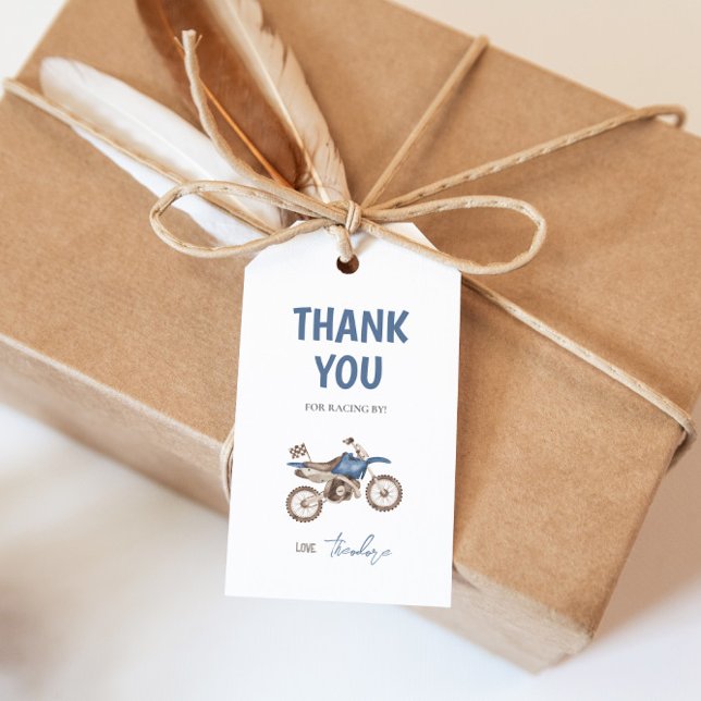 Étiquette de cadeau d'anniversaire de moto de terr (Créateur téléchargé)