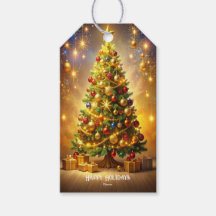 Étiquette de cadeau d'arbre de Noël décoré