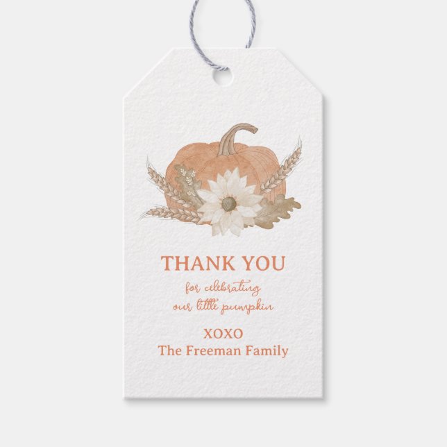 Étiquette de cadeau de baby shower pour citrouille (Devant)