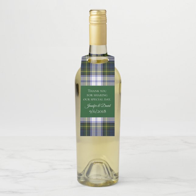 Étiquette de cadeau de bouteille de vin à carreaux (Sur bouteille)