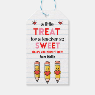 Étiquette de cadeau de crayon de cœur de professeu