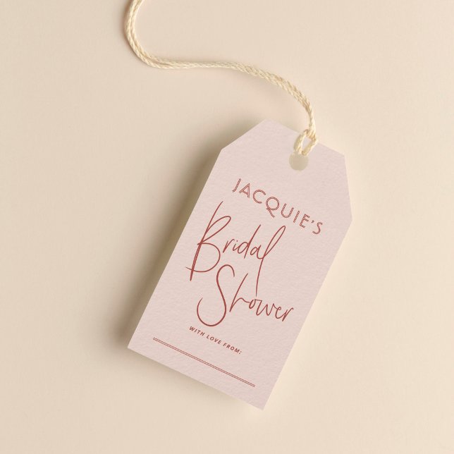 Étiquette de cadeau de douche de mariage rose poud (Gift Tag Mock-up)
