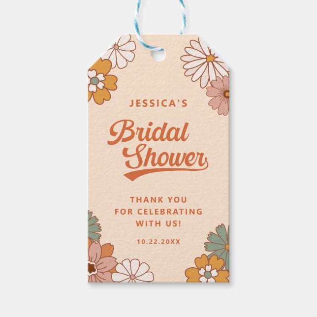 Étiquette de cadeau de douche de mariée florale ré (Devant)
