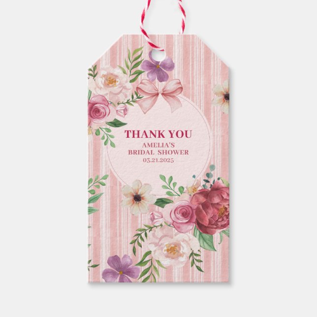 Étiquette de cadeau de douche nuptiale à ruban coq (Devant)