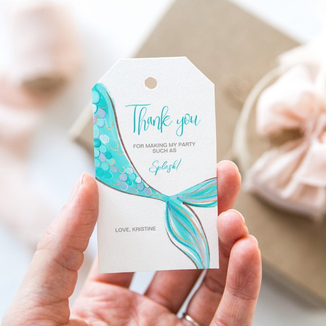 Étiquette de cadeau de fête à queue de sirène aigu (Créateur téléchargé)