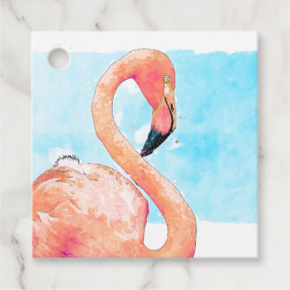 Étiquette de cadeau de fête d'été Flamant Rose