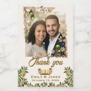 Étiquette de cadeau de mariage avec photo de fleur