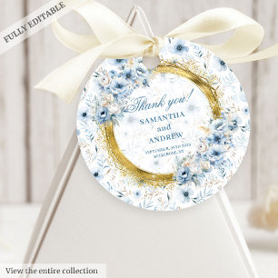 Étiquette de cadeau de mariage bleu pastel or roma