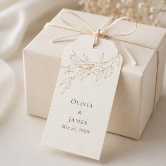 Étiquette de cadeau de mariage botanique en ivoire