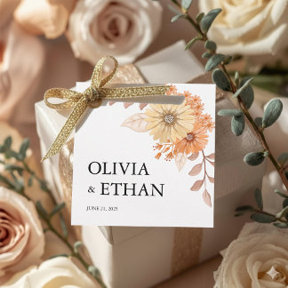 Étiquette de cadeau de mariage floral crème abrico