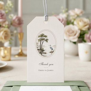 Étiquette de cadeau de mariage ovale de Héron fran