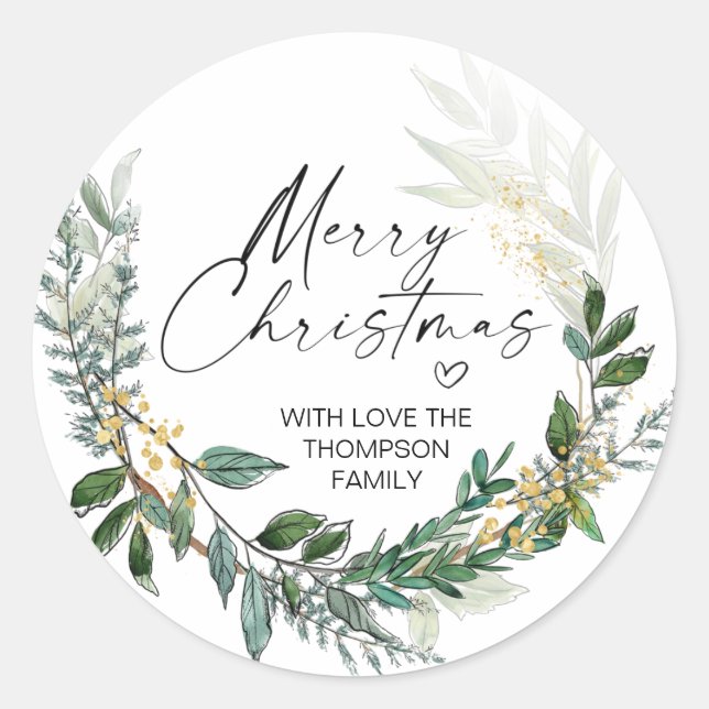 Étiquette de cadeau de Noël Autocollant de couronn (Devant)