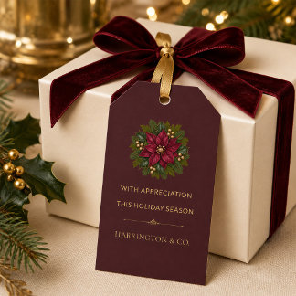 Étiquette de cadeau de Noël d'entreprise Poinsetti