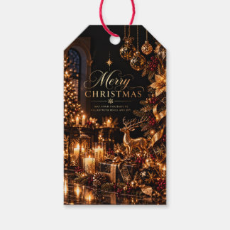 Étiquette de cadeau de Noël élégante noire et or