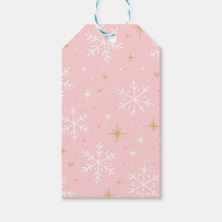 Étiquette de cadeau de Noël flocon de neige rose e