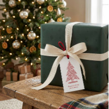 Étiquette de cadeau de Noël géométrique rouge pers