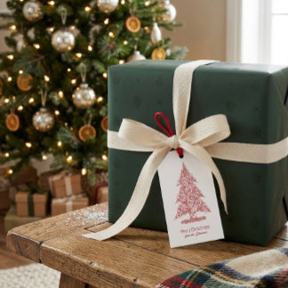 Étiquette de cadeau de Noël géométrique rouge pers