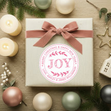 Étiquette de cadeau de Noël JOY Rose Message