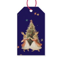 ÉTIQUETTE DE CADEAU DE NOËL LAPINS DANSANT AVEC AR