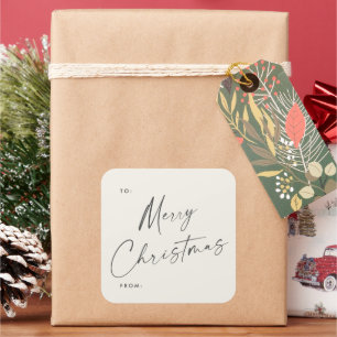 Étiquette de cadeau de Noël moderne écrite en scri