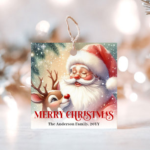 Étiquette de cadeau de Noël Santa Rudolph aquarell