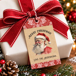 Étiquette de cadeau de Noël vintage Père Noël