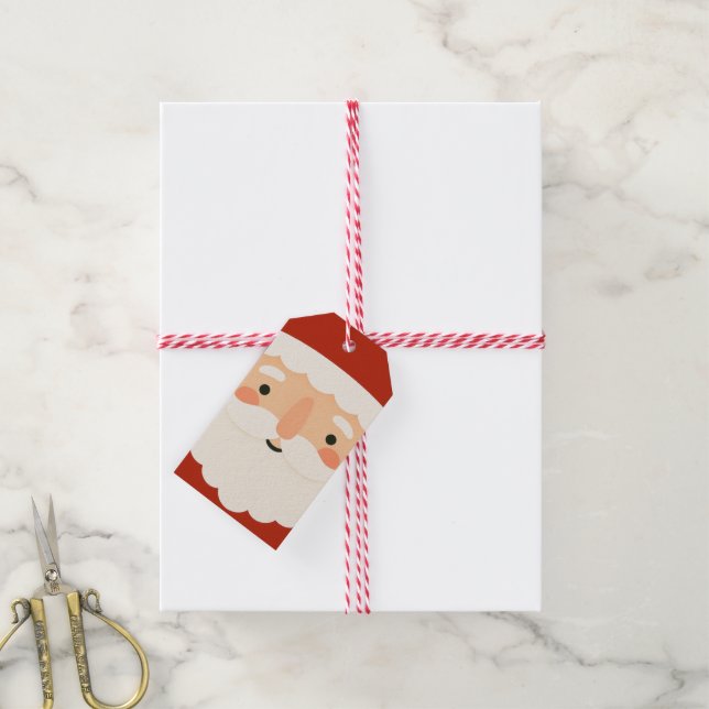 Étiquette de cadeau de Noël visage de Père Noël jo (Avec de la ficelle)