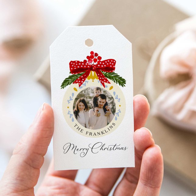 Étiquette de cadeau de photo de Noël à l'aquarelle (Créateur téléchargé)