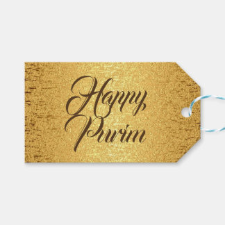 Étiquette de cadeau de Pourim joyeuse or marron fe