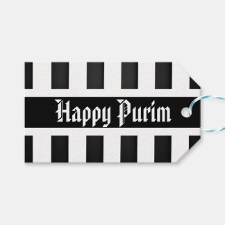 Étiquette de cadeau de Pourim joyeuse rayée noir b
