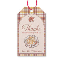 Étiquette de cadeau de Thanksgiving à carreaux