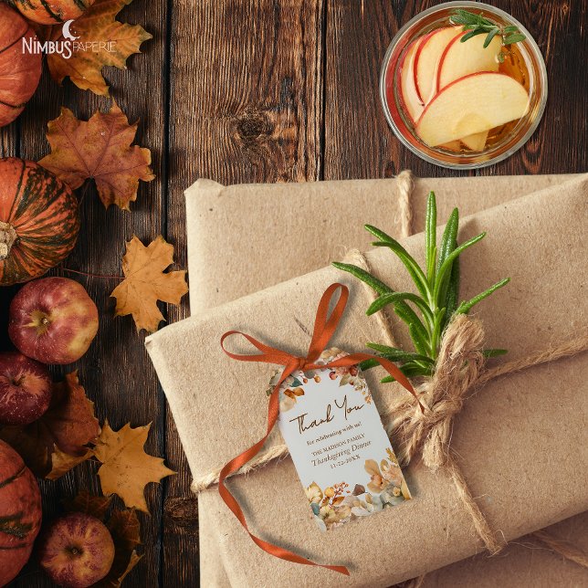 Étiquette de cadeau de Thanksgiving beige clair fl (Créateur téléchargé)