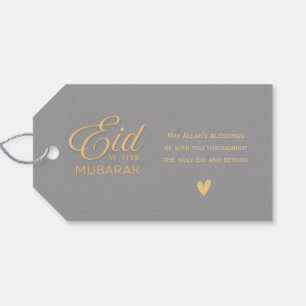 Étiquette de cadeau Eid grise élégante en or