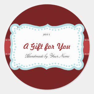 Étiquette de cadeau en rouge et bleu